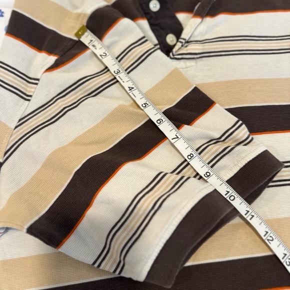 Vintage 90s Y2K South Pole Sz: 3XL Tan & Dark Brown Striped Short Sleeve Polo. - Picture 5 of 16
